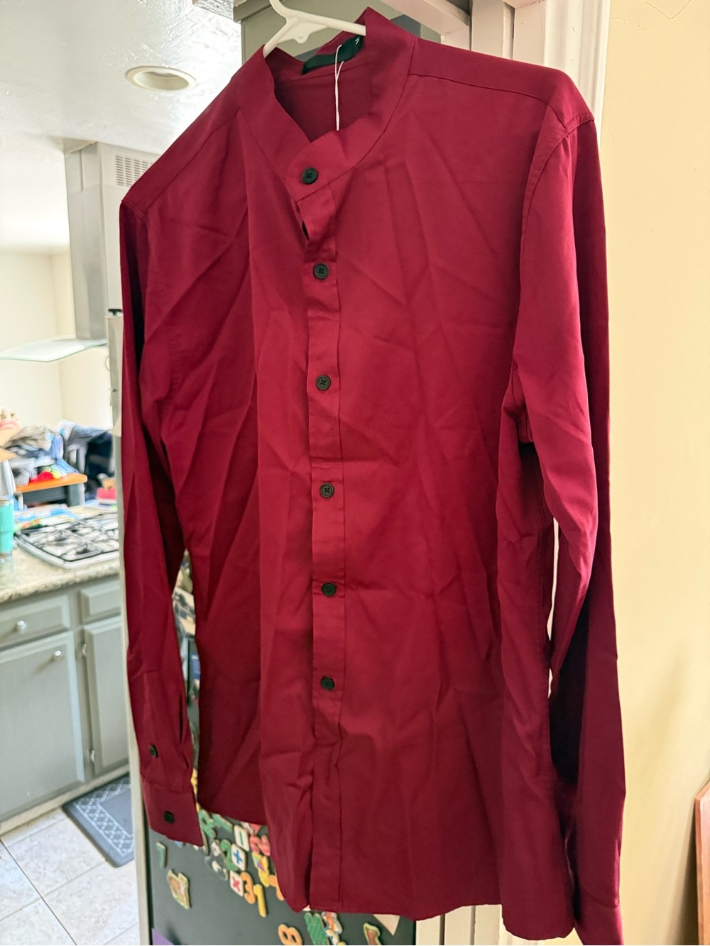 ZEROYAA men's dress shirt - medium. Wine red color, mandarin collar, long-sleeve
